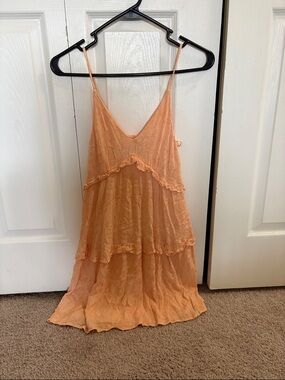 Express Peach Tiered Spaghetti Strap Slip Dress